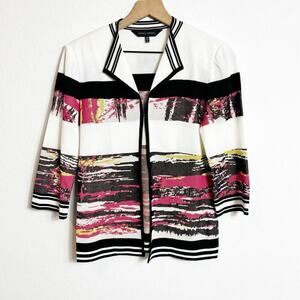 MING WANG BLACK WHITE PINK MULTICOLOR WOMEN JACKET SWEATER TOP  XS BRAND NEW